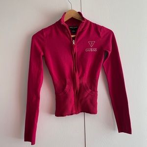 GUESS hot pink zip up sweater